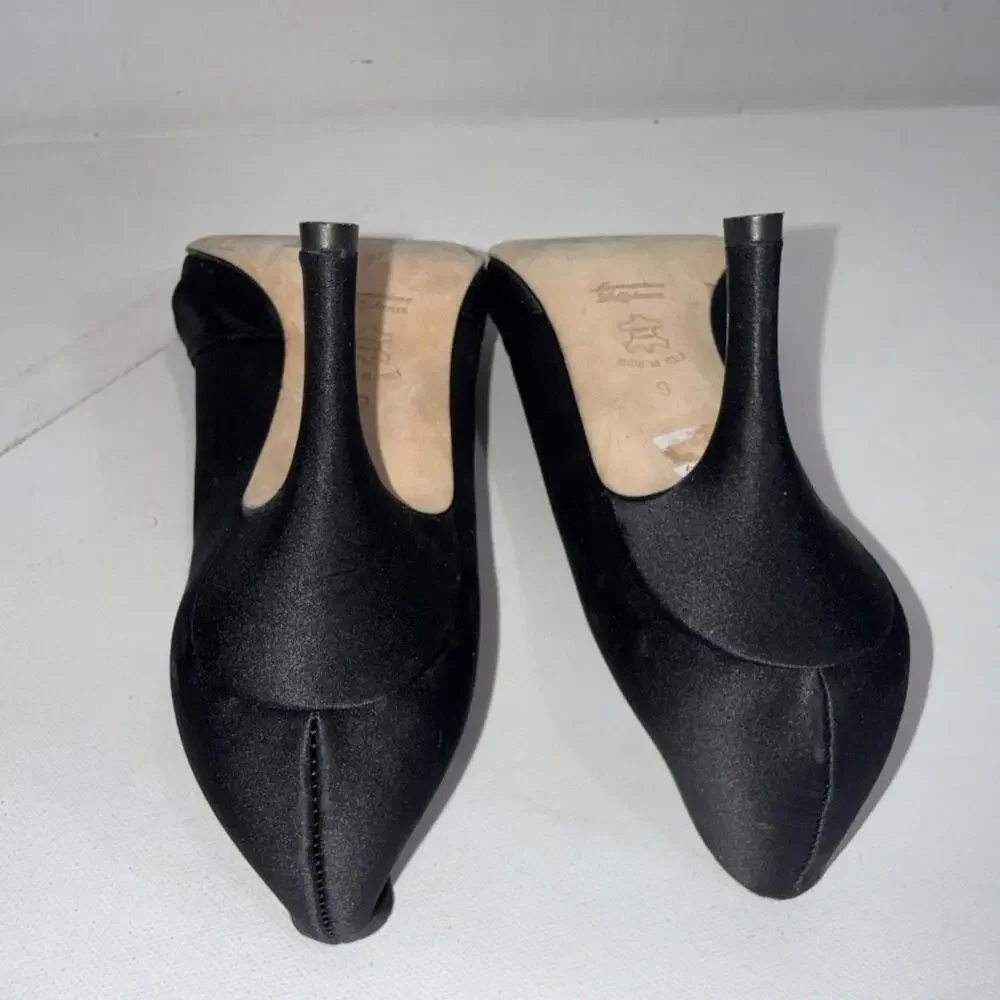 Butter For Diane B Satin Peep Toe Italian Black Minimalist Pumps‎ Heels Size 9